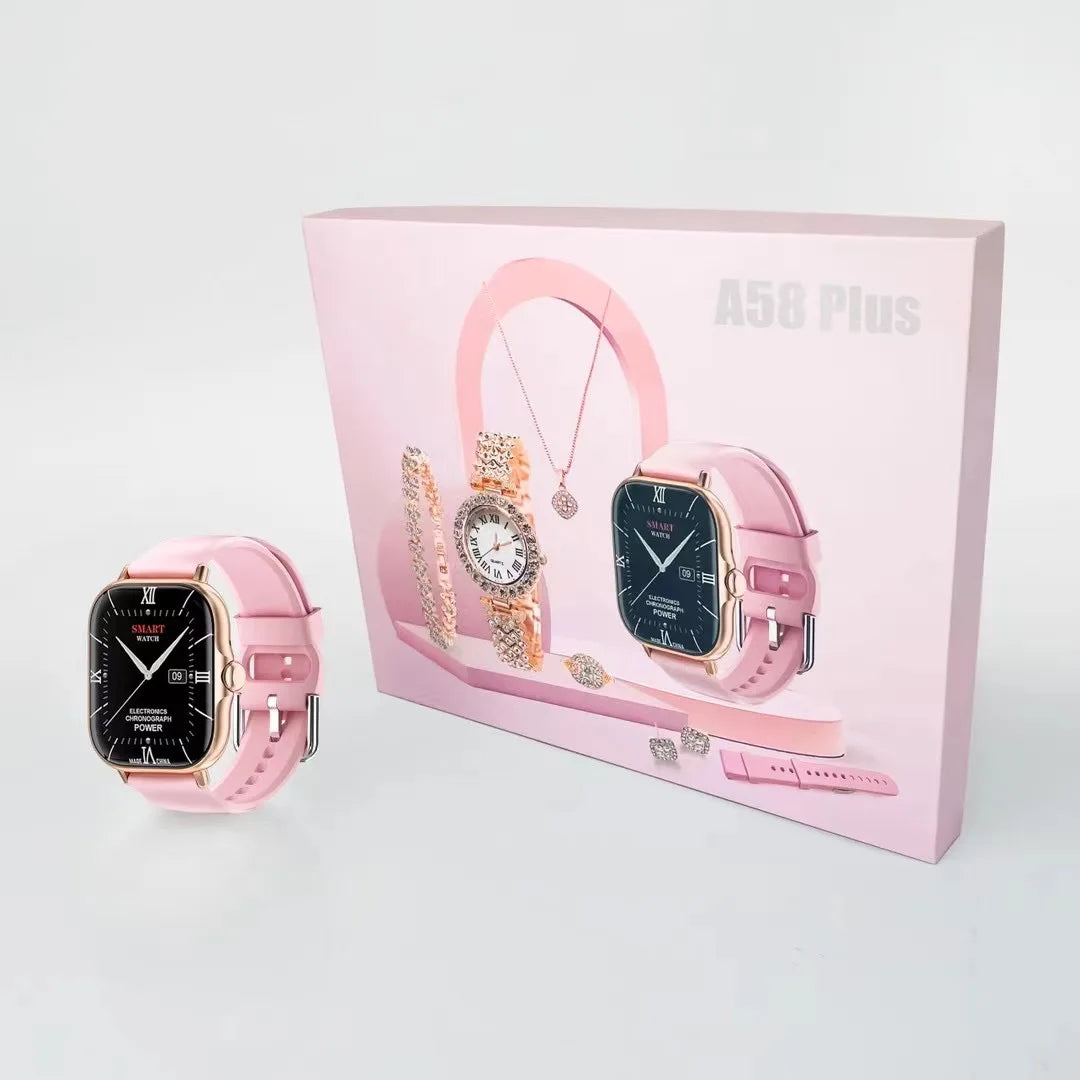 A58 Plus 6 IN 1 Luxury Women's Smartwatch & Jewelry Set Perfect Gift for Women