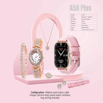 A58 Plus 6 IN 1 Luxury Women's Smartwatch & Jewelry Set Perfect Gift for Women